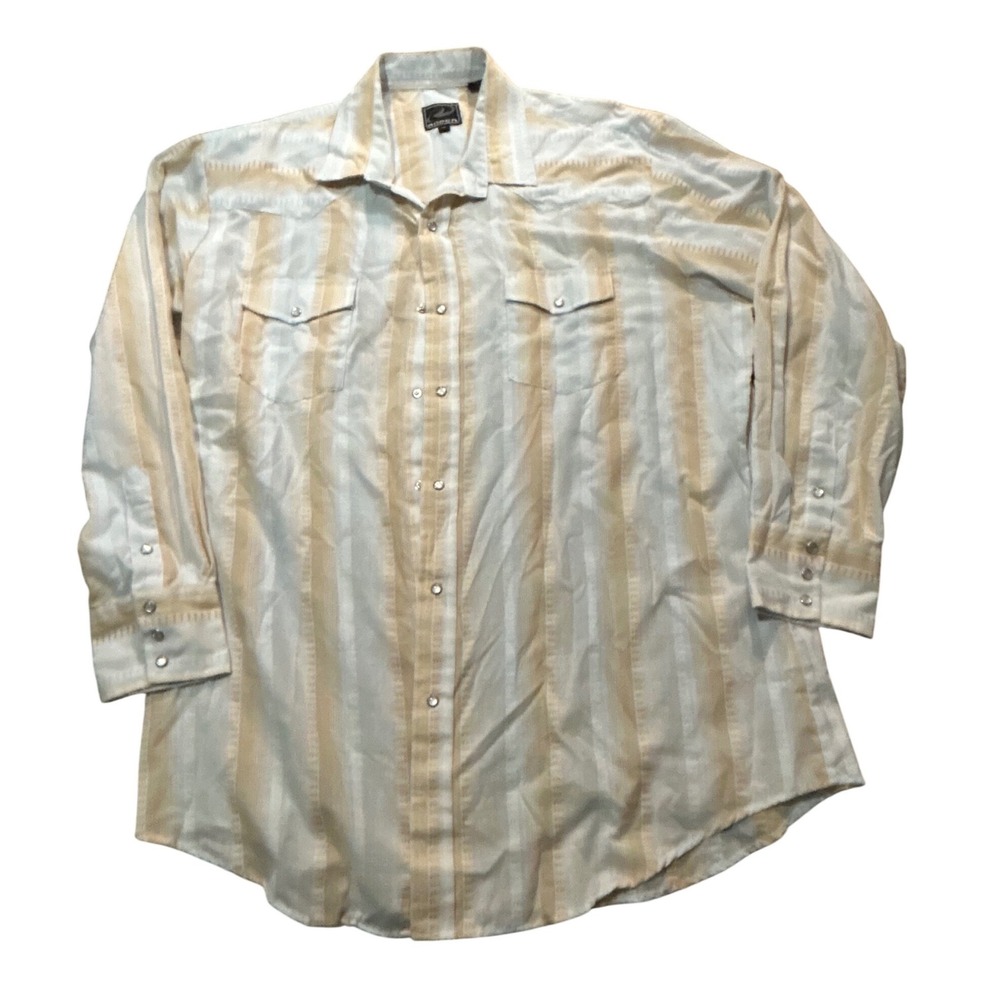 Roper Mens 2XL Western Pearl Snap Shirt Long Sleeve Striped Tan Cream Cowboy